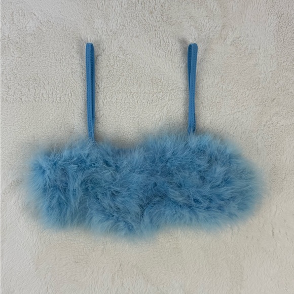 Sugar Thrillz Tops - Sugar Thrillz Sky Blue Feather Bra Crop Top